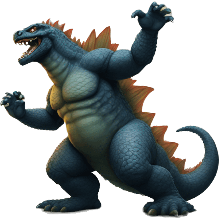 Godzilla with big tattoos on his skin emoji