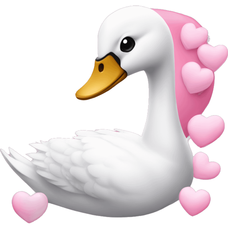 swan with a pink bow on it and pink hearts around it emoji