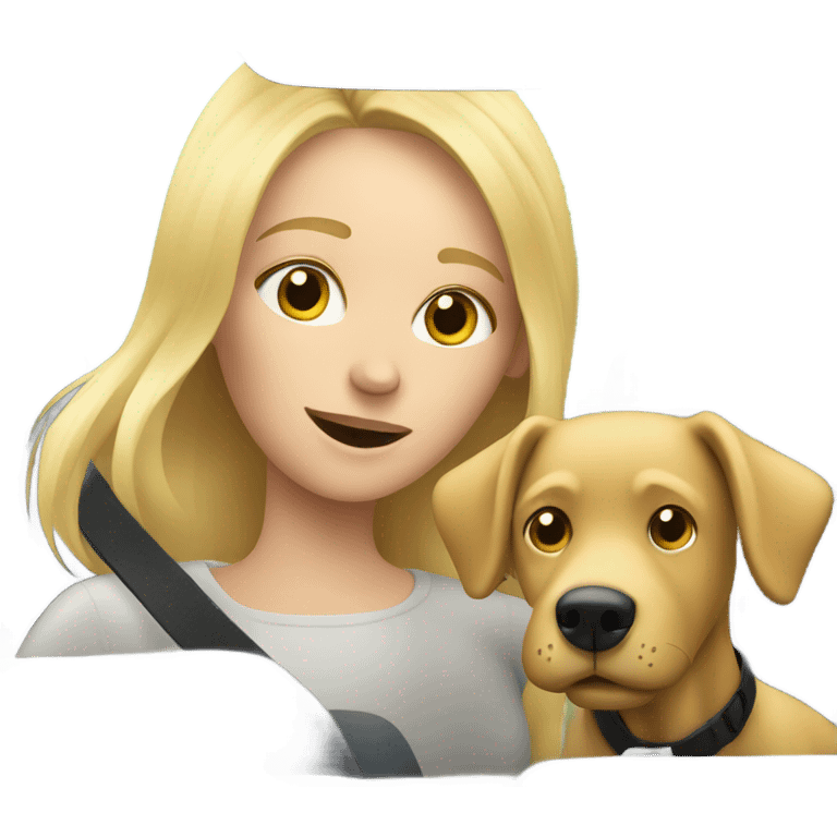 blonde girl with dog inside car emoji