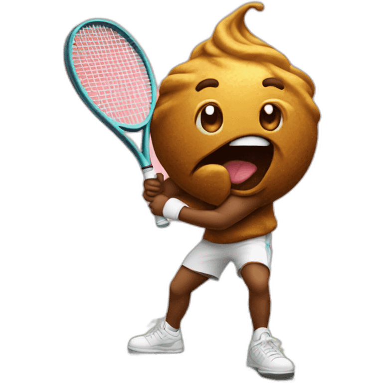 Poop emoji playing tennis emoji