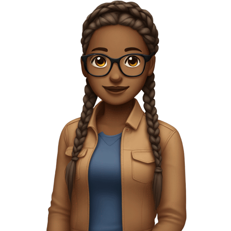 brown skin girl with braids and square glasses  emoji