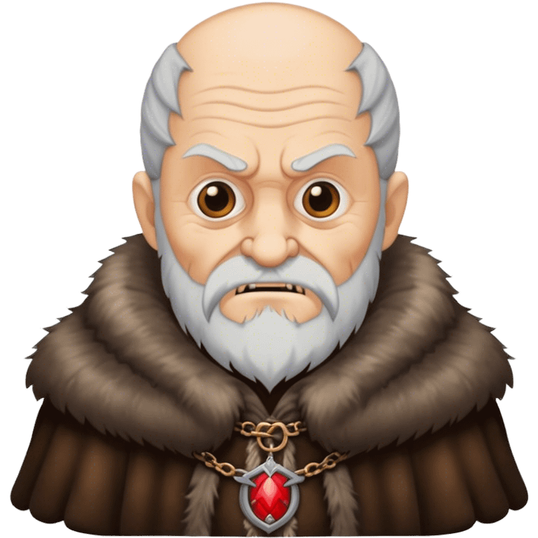 Old man with evil face wear Medieval fur coat emoji