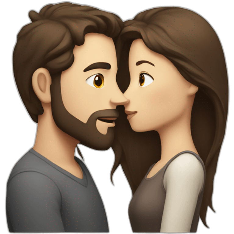 White Man with dark hair no beard kissing white woman with long brown hair emoji