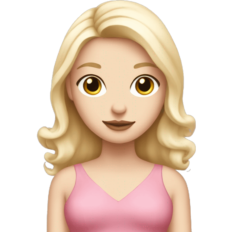 A white girl blonde hair with a pink dress holding a white cat emoji