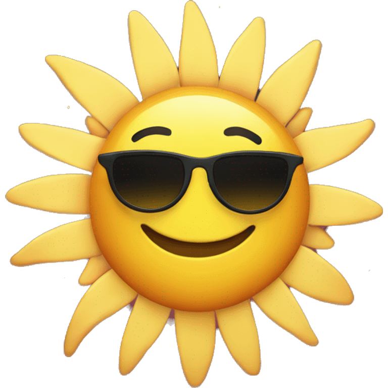 A sun with sunglasses, a big smile, and tiny planets flying around it. emoji