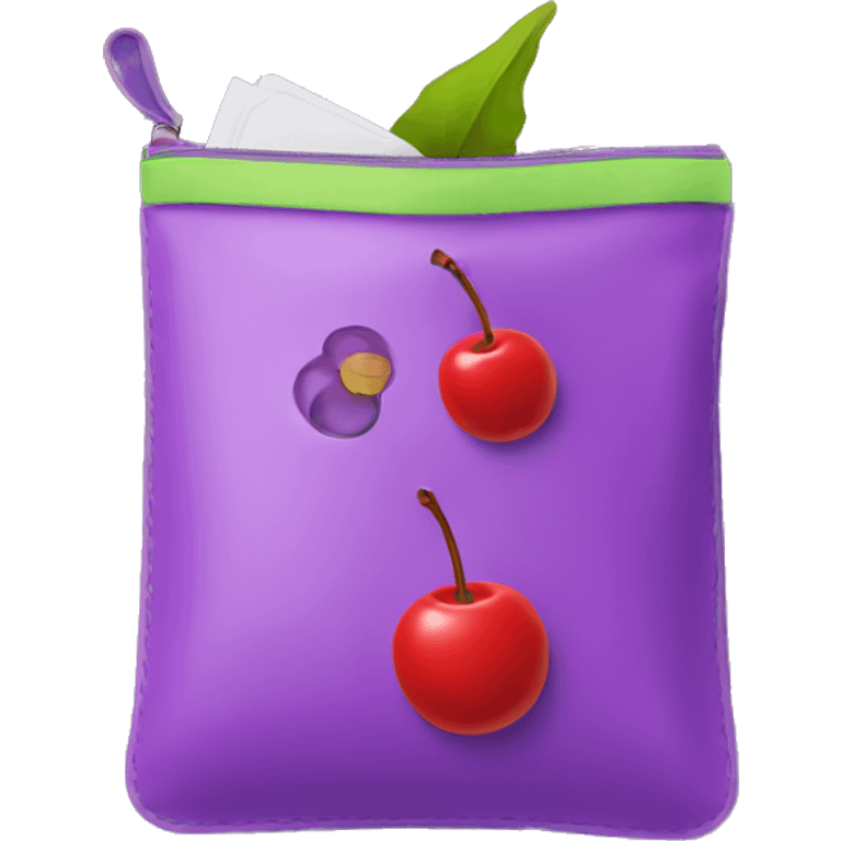 Purple pouch with circle shape and cherry on it emoji