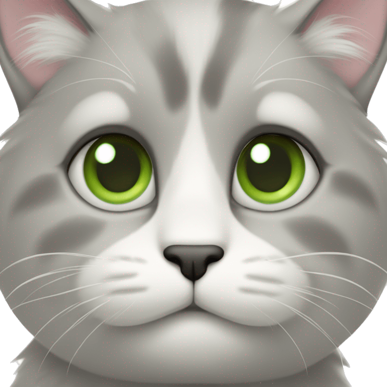 cat with white fur and gray fur on snout and cheeks, light green eyes  emoji