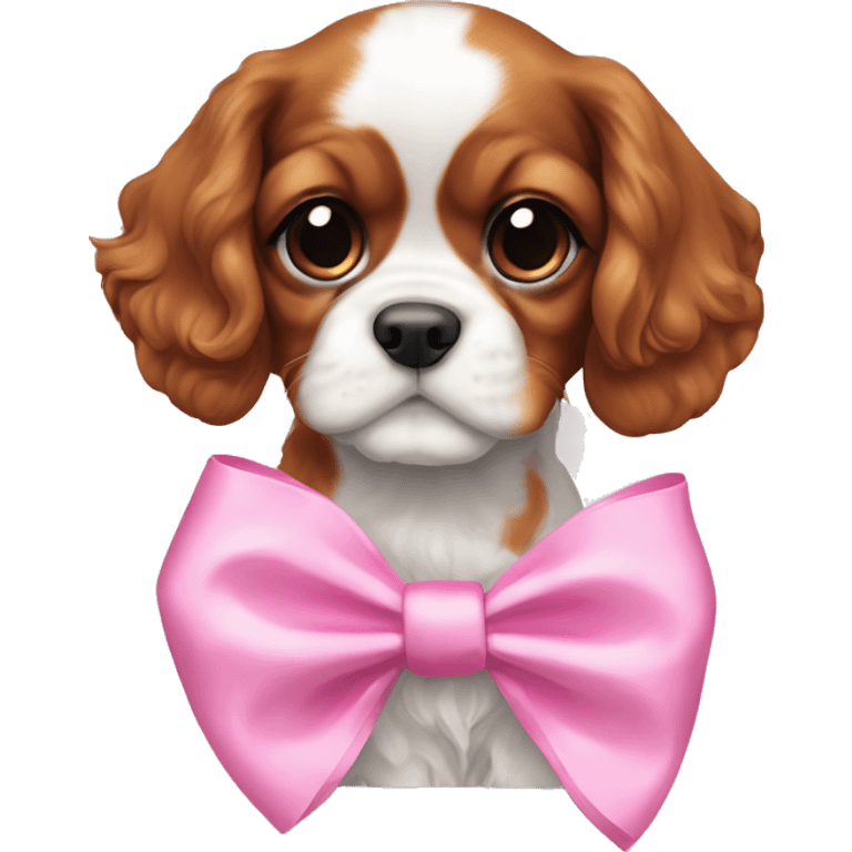 Blenheim cavalier puppy with pink bow emoji