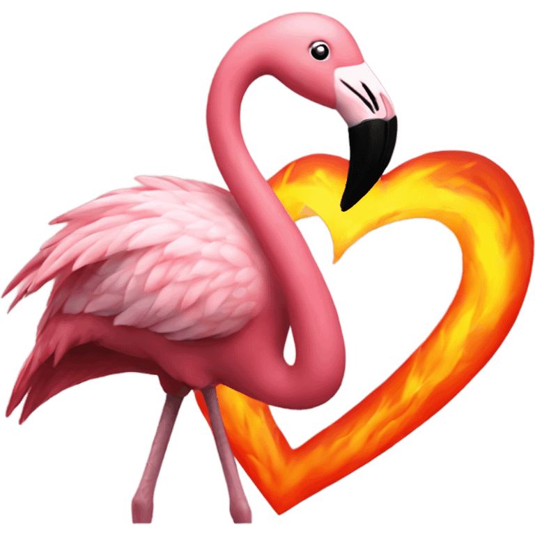 Flamingo hugs fire heart emoji