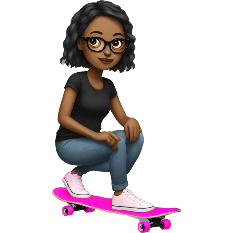 girlboss with pink nails in black glasses on a skateboard emoji