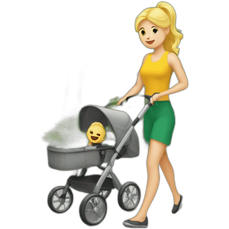 blond-woman-pushing-stroller-with-plant-baby emoji