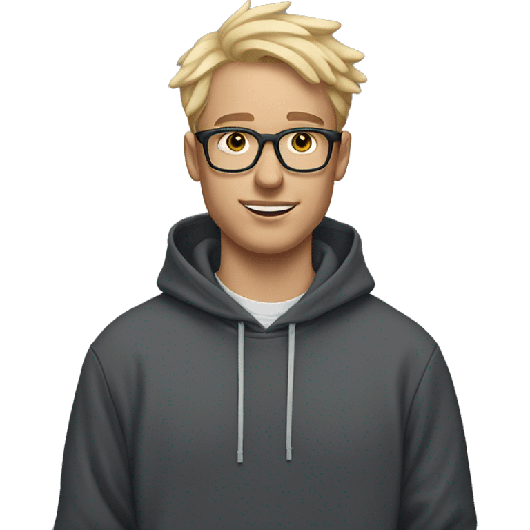 Man, Blond hair, AirPods in the ears, glasses and nike hoodie, 22-25 years old.  emoji