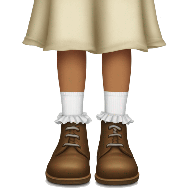 two legs with white frilly socks and soft brown marry jane shoes  emoji