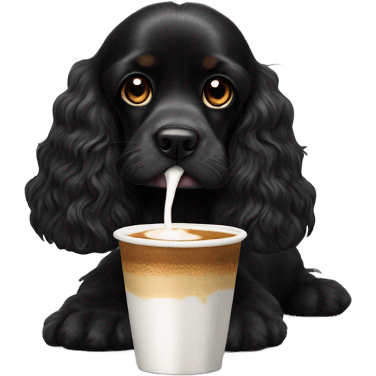 Black cocker spaniel drinking capucino emoji