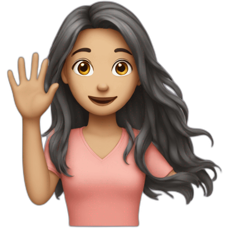 Girl waving goodbye with long hair emoji