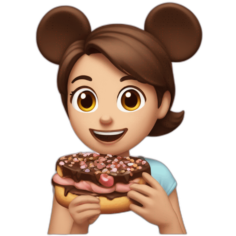 Girl short brown hair and half tail,eating nutella,  with mickey mouse ears emoji