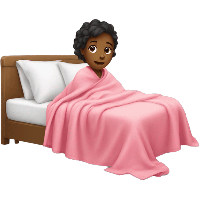 girl at bed with a pink blanket emoji