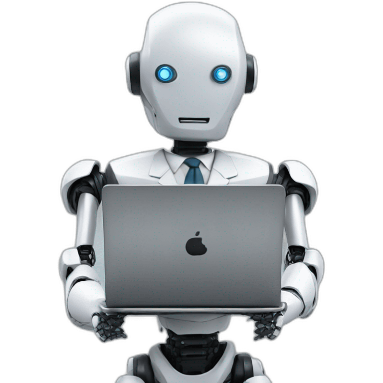 robot in a suit with head tilted using a laptop emoji