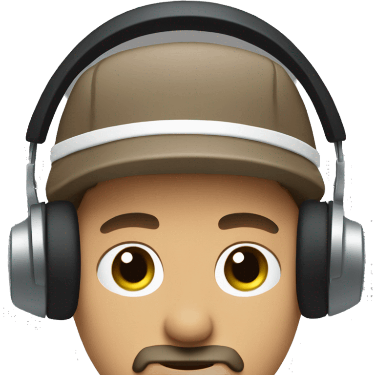 cool guy blue eyes brown hair headphones black goatee wearing a green backward hat emoji