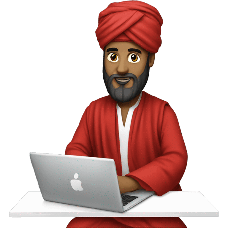 A caliph with turban and red clothes and a laptop emoji