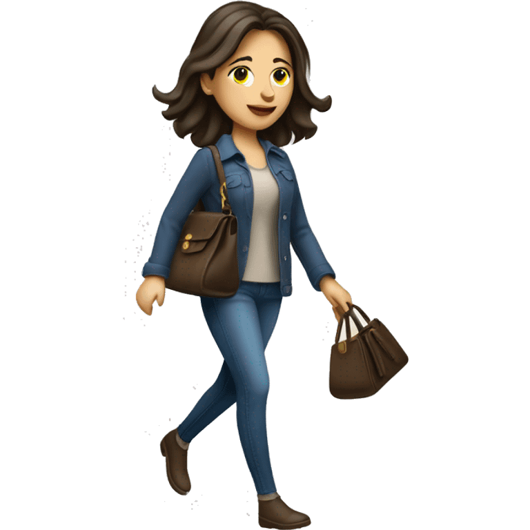 brunette caucasian woman dressed nice walking with purse emoji