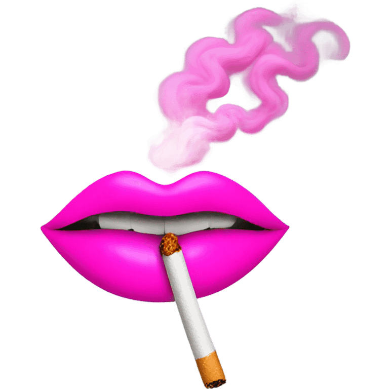 Neon pink lips are blowing smoke, and a cigarette is in her mouth emoji