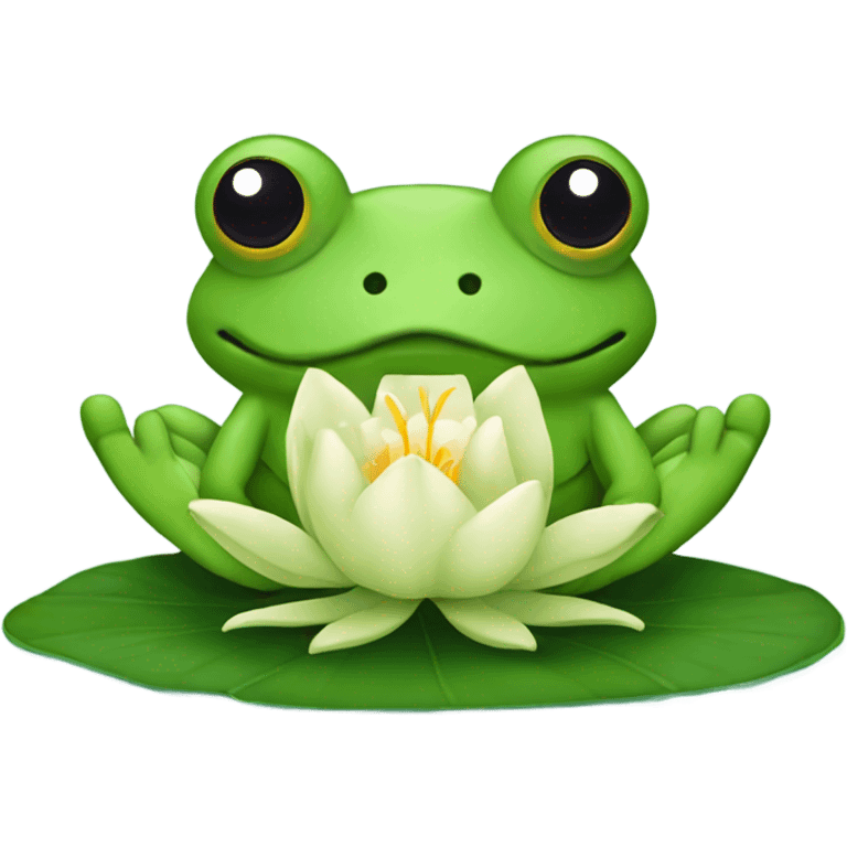 Frog with lily pad and lotus emoji