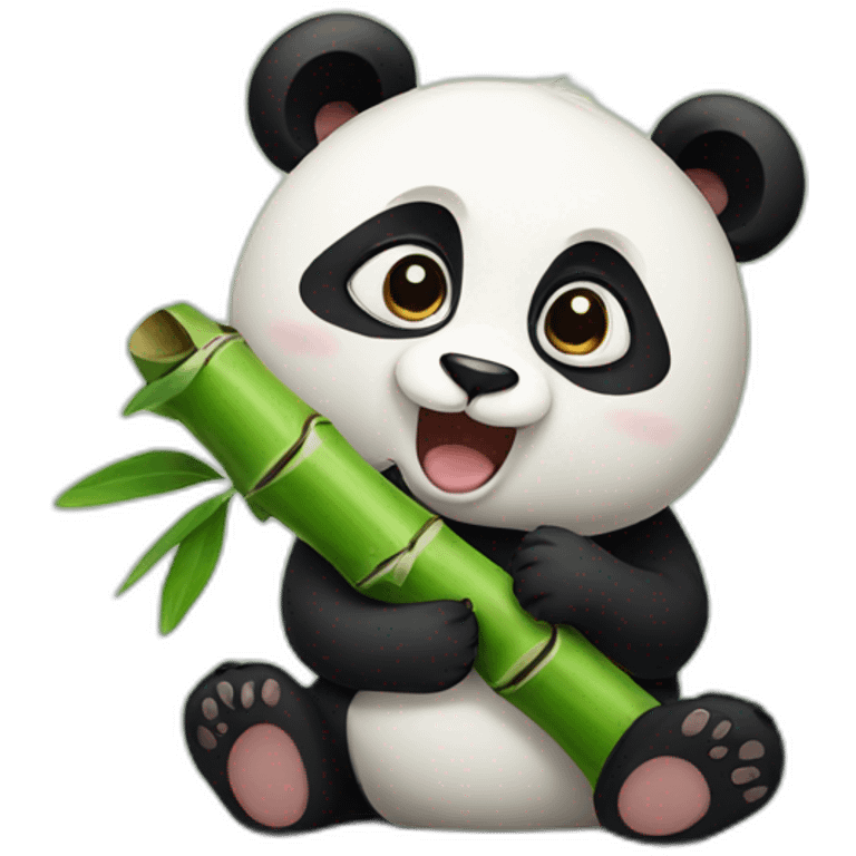 Panda with cat's face eating bamboo emoji