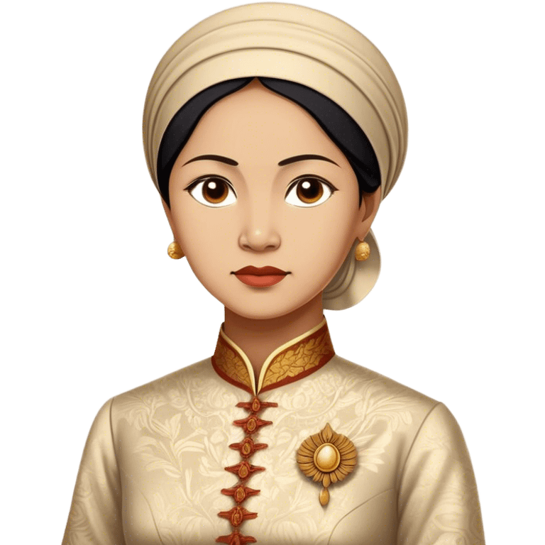 Cinematic Realistic Raden Ajeng Kartini Portrait Emoji, depicted as an inspiring Indonesian feminist icon in period attire with a thoughtful determined gaze, rendered with lifelike textures and warm empowering lighting that captures her pioneering spirit. emoji