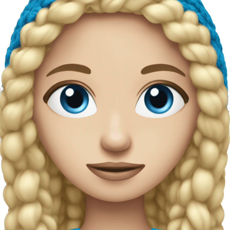 Blonde woman crocheting with straight hair blue eyes  emoji