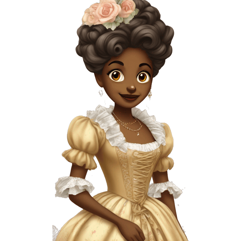 Brown skin girl vintage rococo full dress emoji