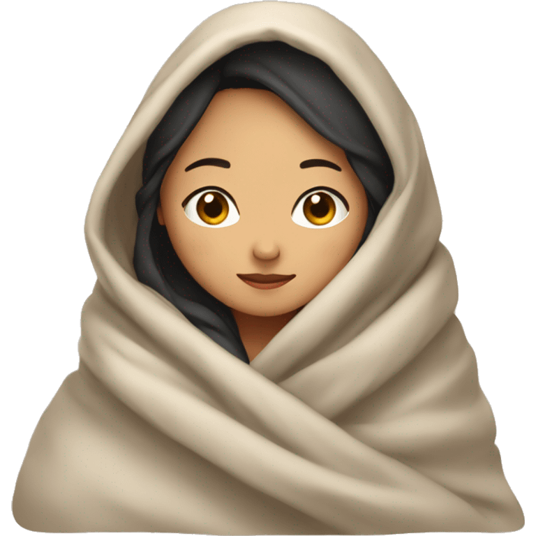 Asian girl snuggled in blanket emoji