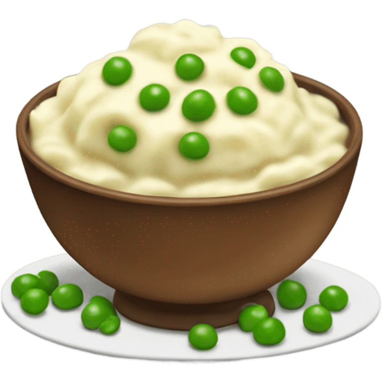 bowl of mashed potatoes with gravy and peas emoji