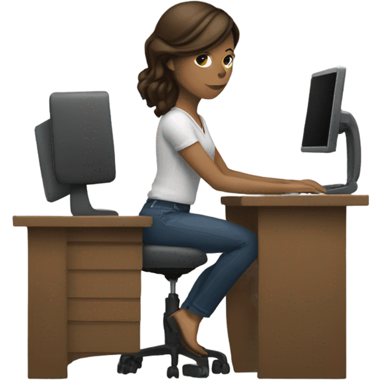 brunette white woman using computer emoji