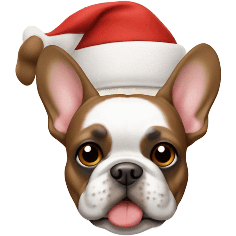 Frenchie brown and white wearing a Santa hat  emoji