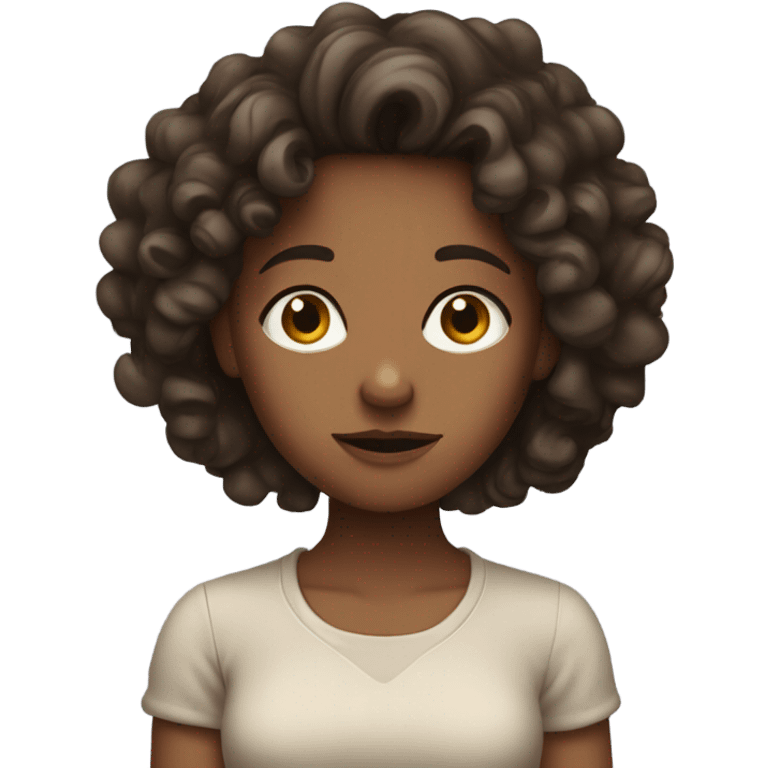 brunette girl with curly hair looking nervous  emoji