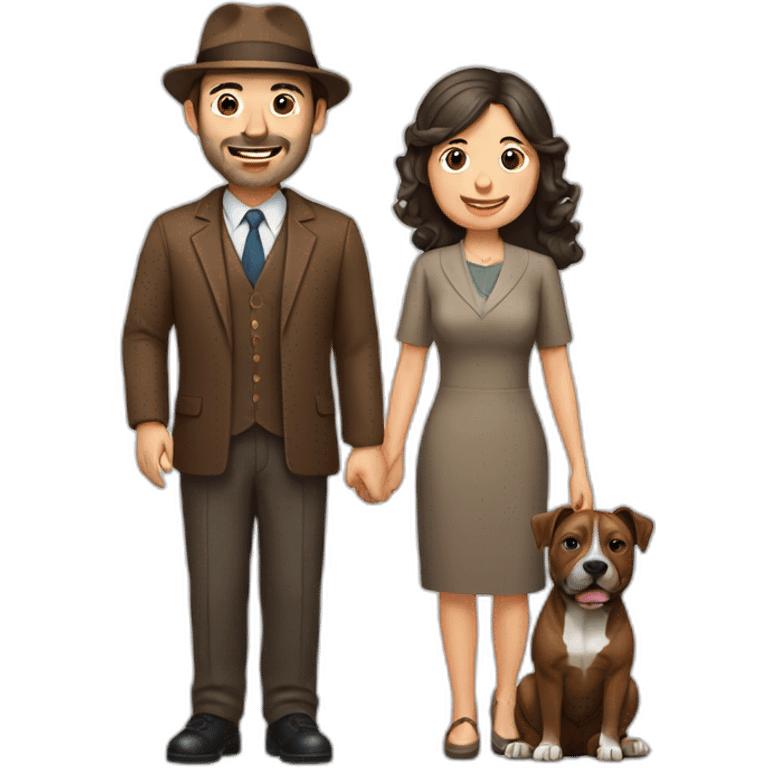 Jewish man and Chinese lady with brown Staffordshire terrier emoji