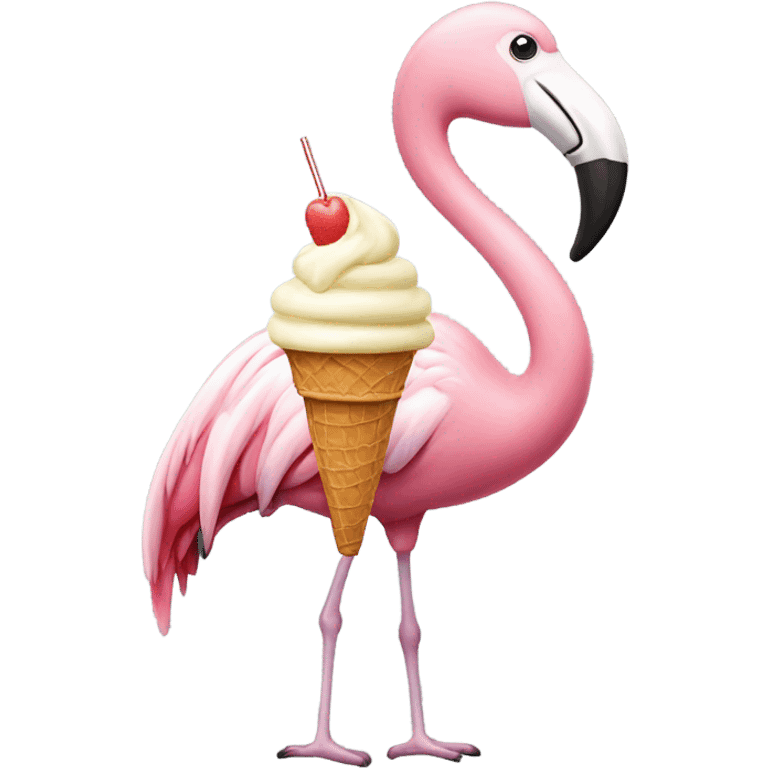 a flamingo eating an ice cream cone  emoji