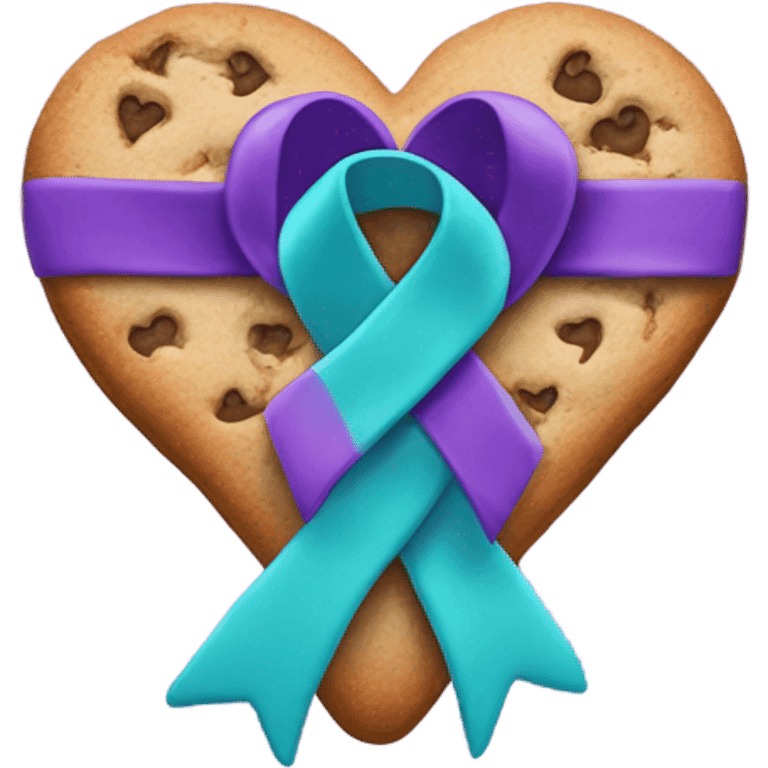 Purple teal Suicide awareness ribbon on heart cookie emoji