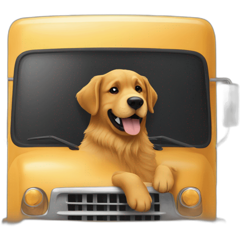 A Golden retriever and a rottweiller hugging on a moving truck emoji