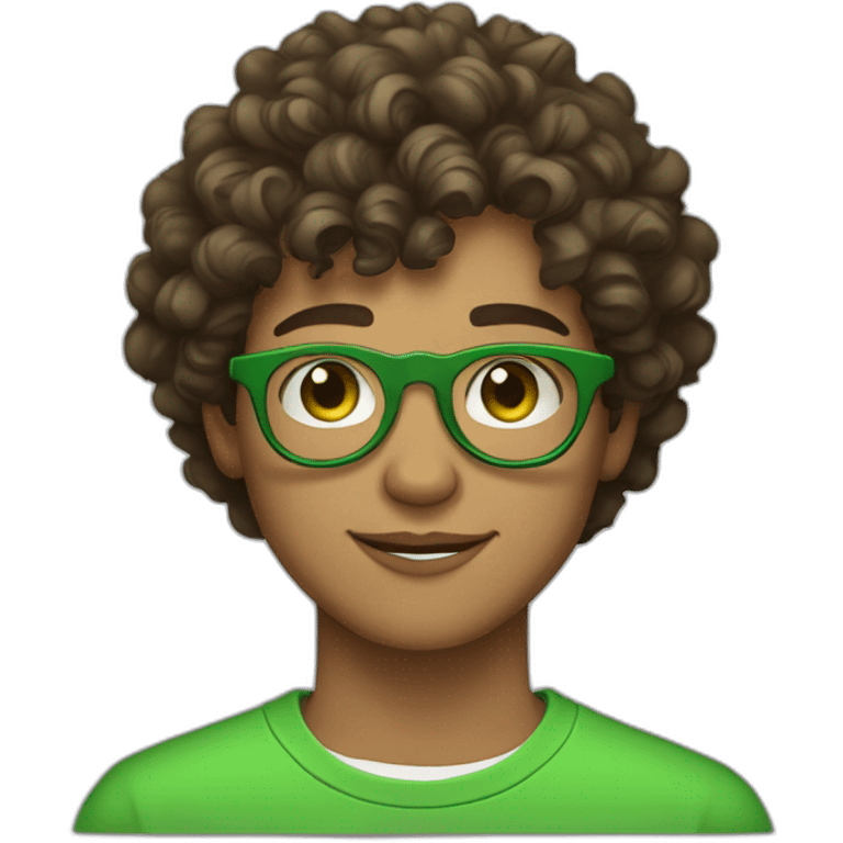 light skin 19 year old guy with green eyes and curly brown hair and circular green glasses emoji