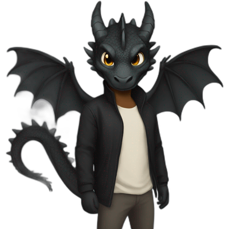 dragon as human wearing black emoji