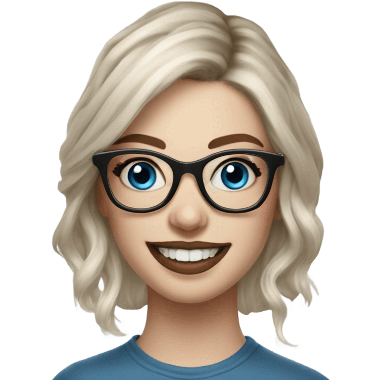 Hyper Realistic Balayage pale beautiful tattooed woman with glasses and blue eyes happy  emoji