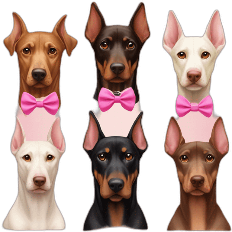 doberman-with-a-pink-bow-tie,-next-to-an-albino-doberman-and-a-light-brown-doberman emoji