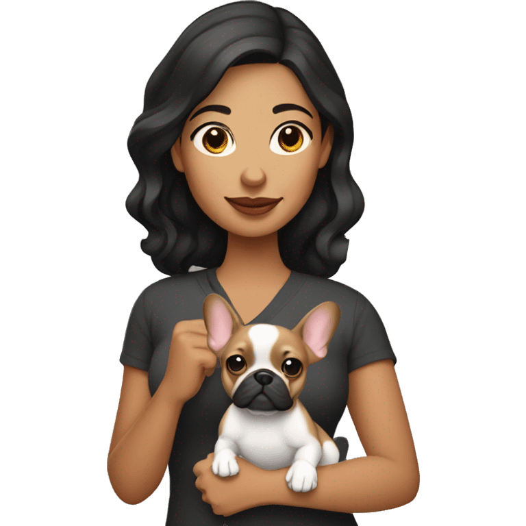 Hispanic Woman holding fawn French bulldog emoji