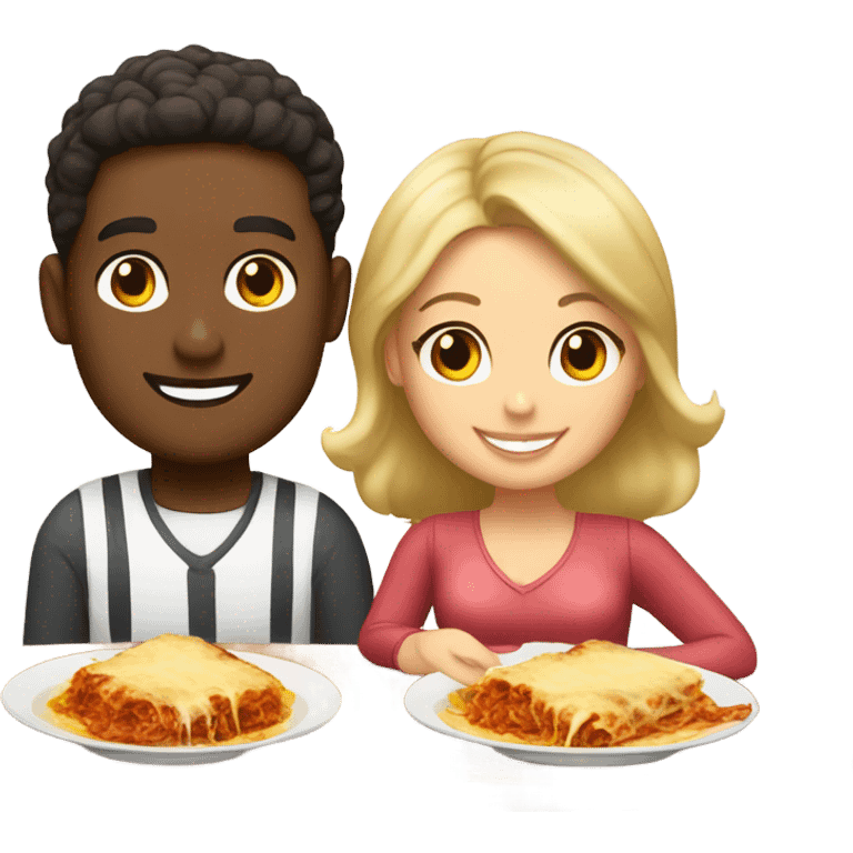 Light skin, man, light skin woman having lasagna emoji