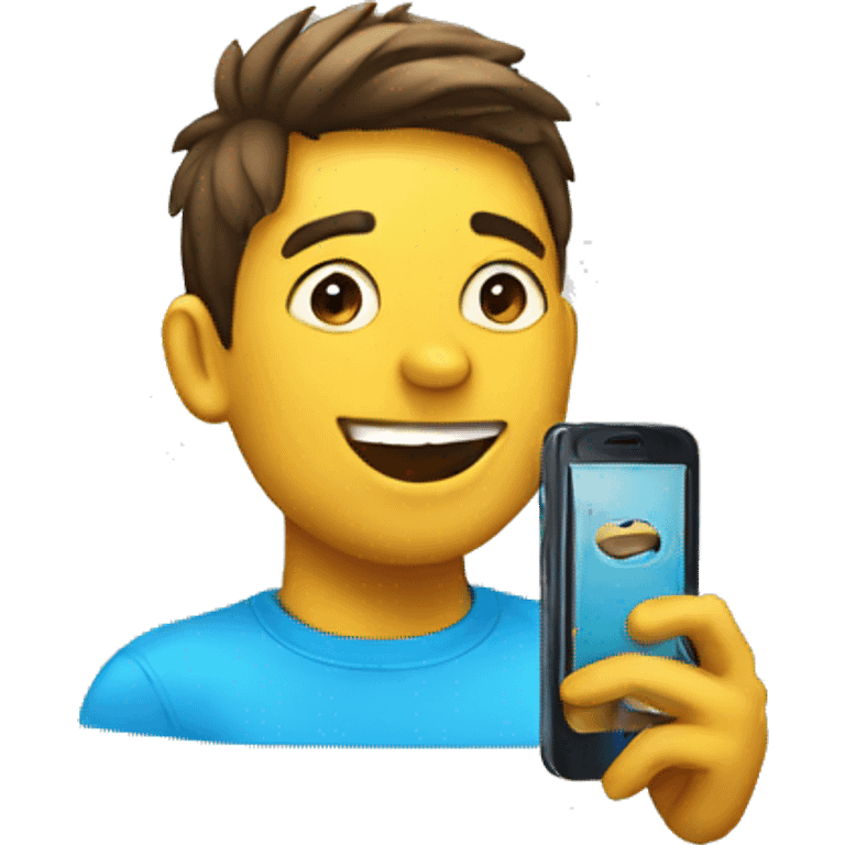 floating face, young, with phone, happy emoji