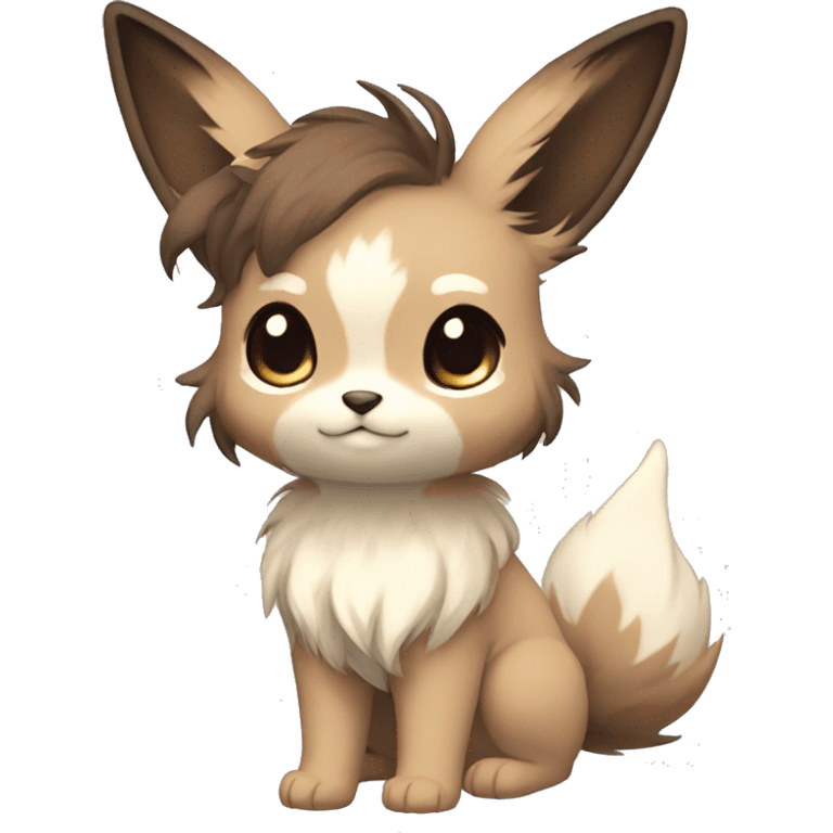 Kawaii Pale Eevee with dark brown long emo hair covering her eyes Full Body emoji