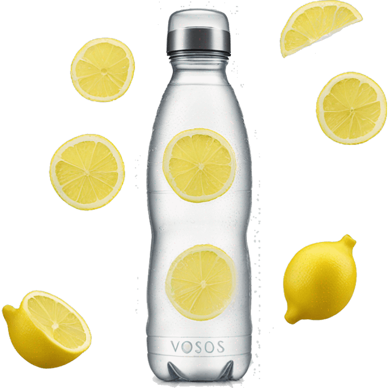 voss branded water bottle with lemon slices inside realistic soft textures and fine details emoji