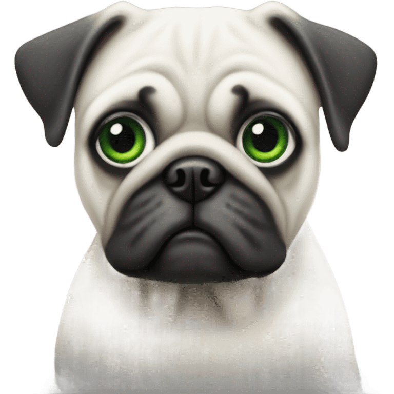 White pug with green eyes emoji